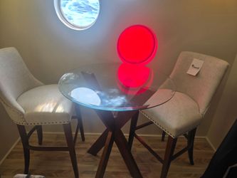 Powell Round Glass Top Bar Table with 2 Chairs