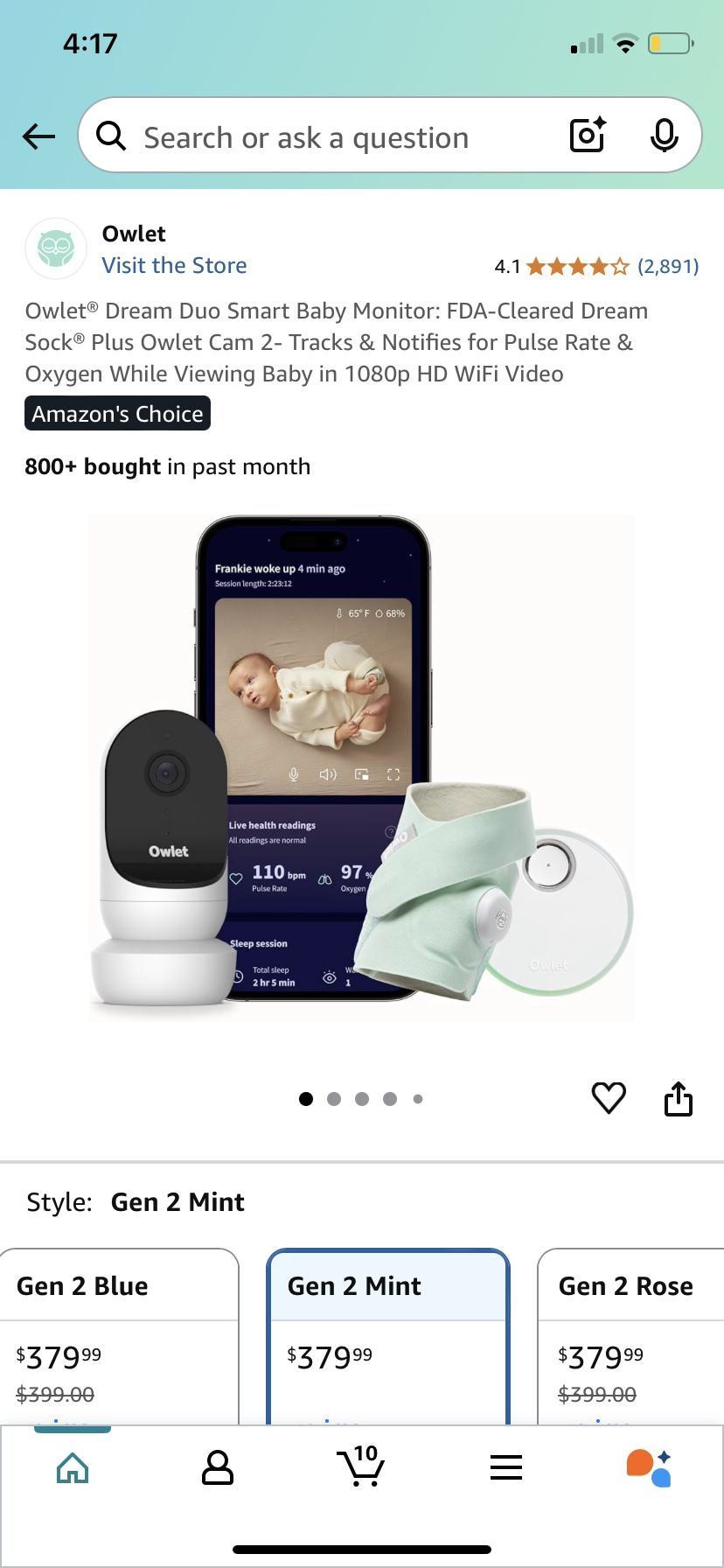 Owlet® Dream Duo Smart Baby Monitor: FDA-Cleared Dream Sock® Plus Owlet Cam 2- Tracks & Notifies for Pulse Rate & Oxygen While Viewing Baby in 1080p H