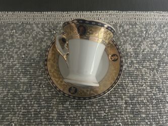 Elegant Gold & Blue Espresso Cup & Saucer 