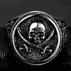 Stainless Steel Antique Vintage Skull Pirate Knife Ring