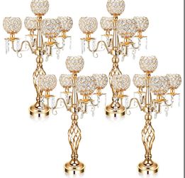 Nitial 4 Pcs 5 Arm Crystal Candelabra Centerpieces For Table 27 Inch Retro Victorian Crystal Candle Holders Bowl Table Centerpieces Decor For Wedding