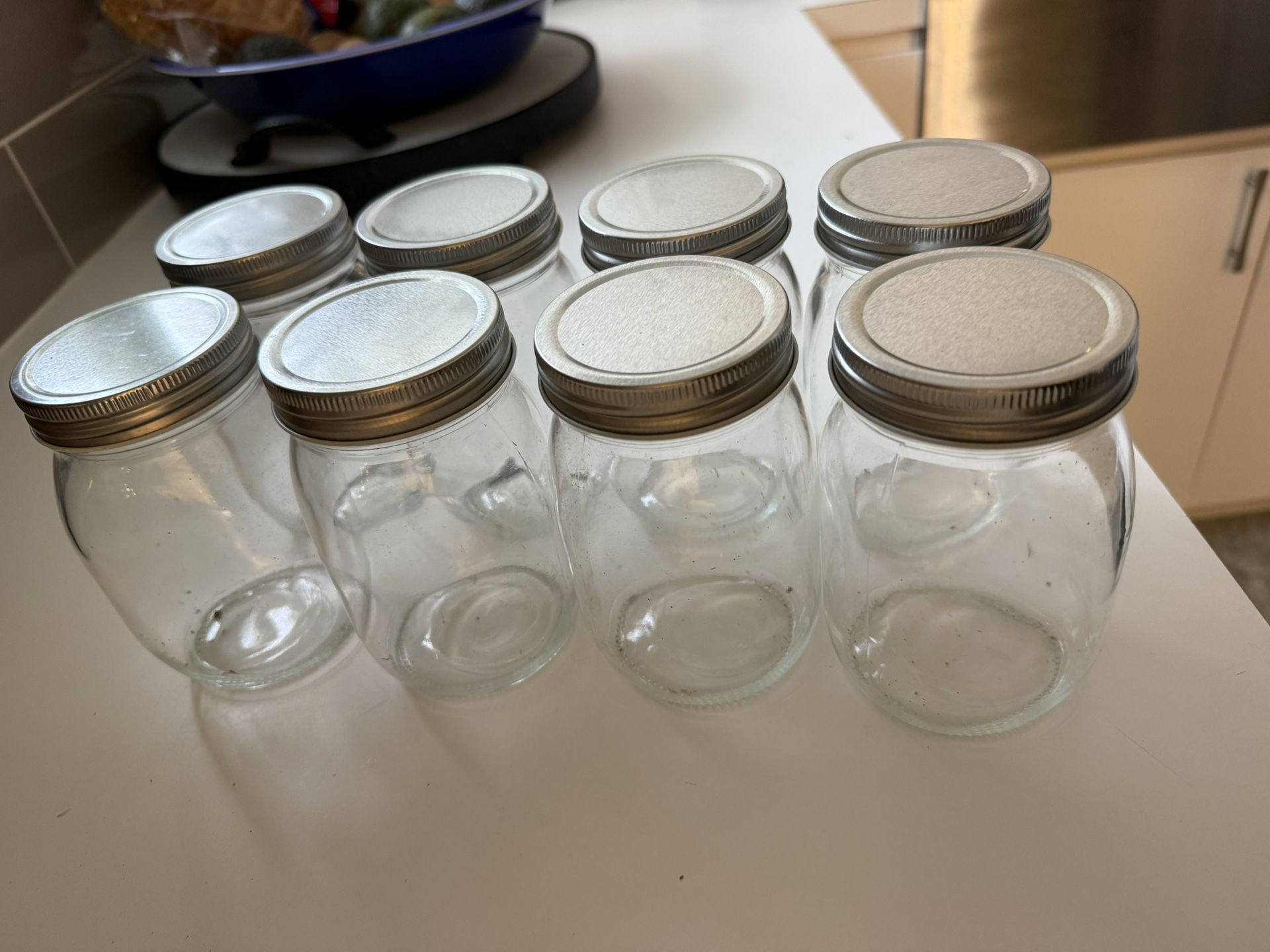 Clear Glass Jars W Metal Lids (8)