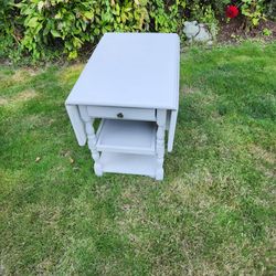 Refinished, Painted, Table. Dropleaf. Light gray color.