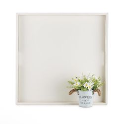 Hanobe Square Large Ottoman Tray: Extra Large White Serving Tray for Ottomans Big Leather Decorative Tray with Handles for Coffee Table Living Room 22
