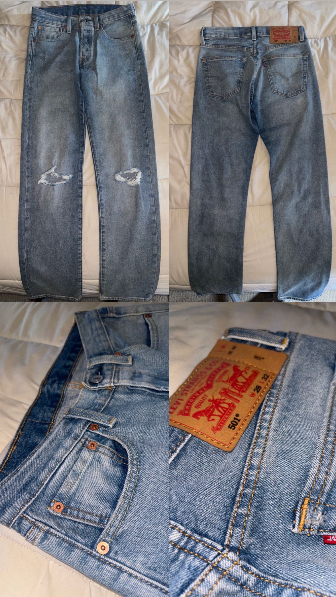 Levi’s 501 Light washed Distressed Denim
