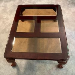 Beautiful Mahogany Colored Table With Glass Inserts + Claw Feet