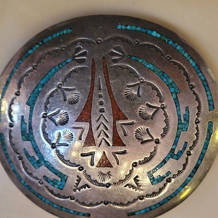 Belt Buckle Coral And turquoise Silver