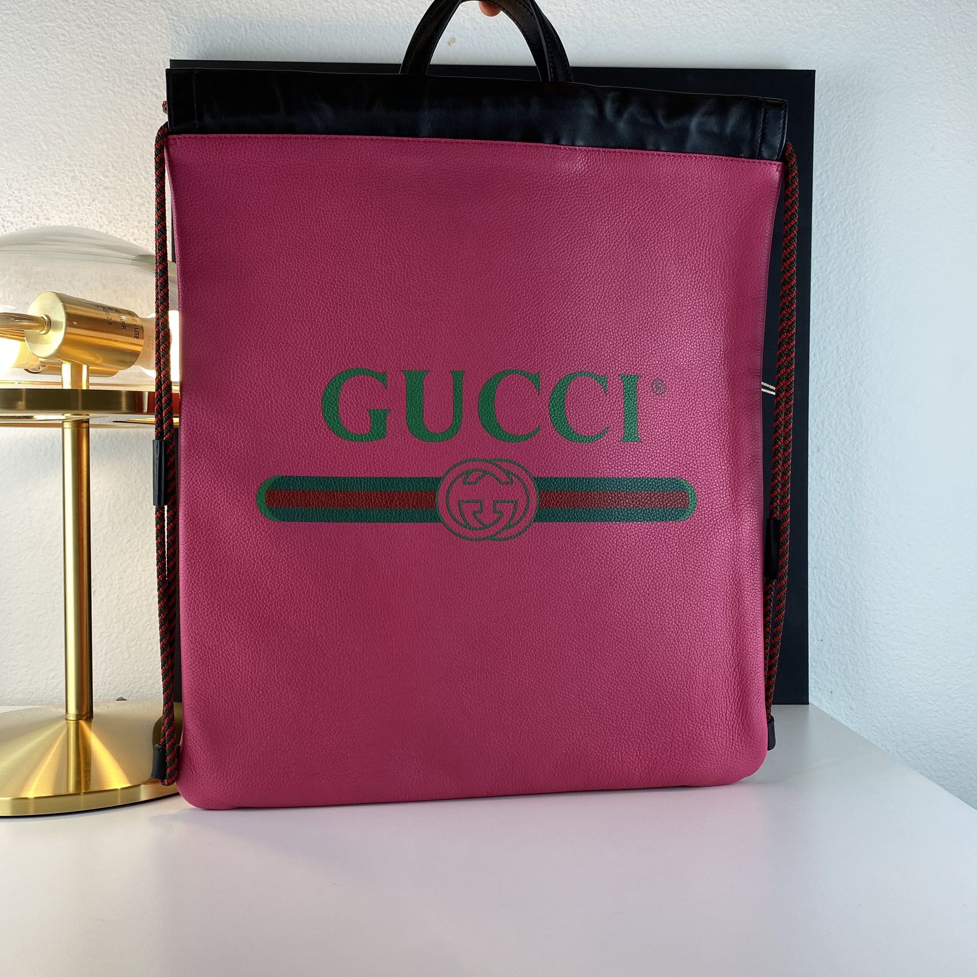 GUCCI Logo GG Pink Leather Backpack Tote