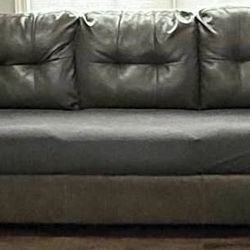 Grey Faux Leather Couch 