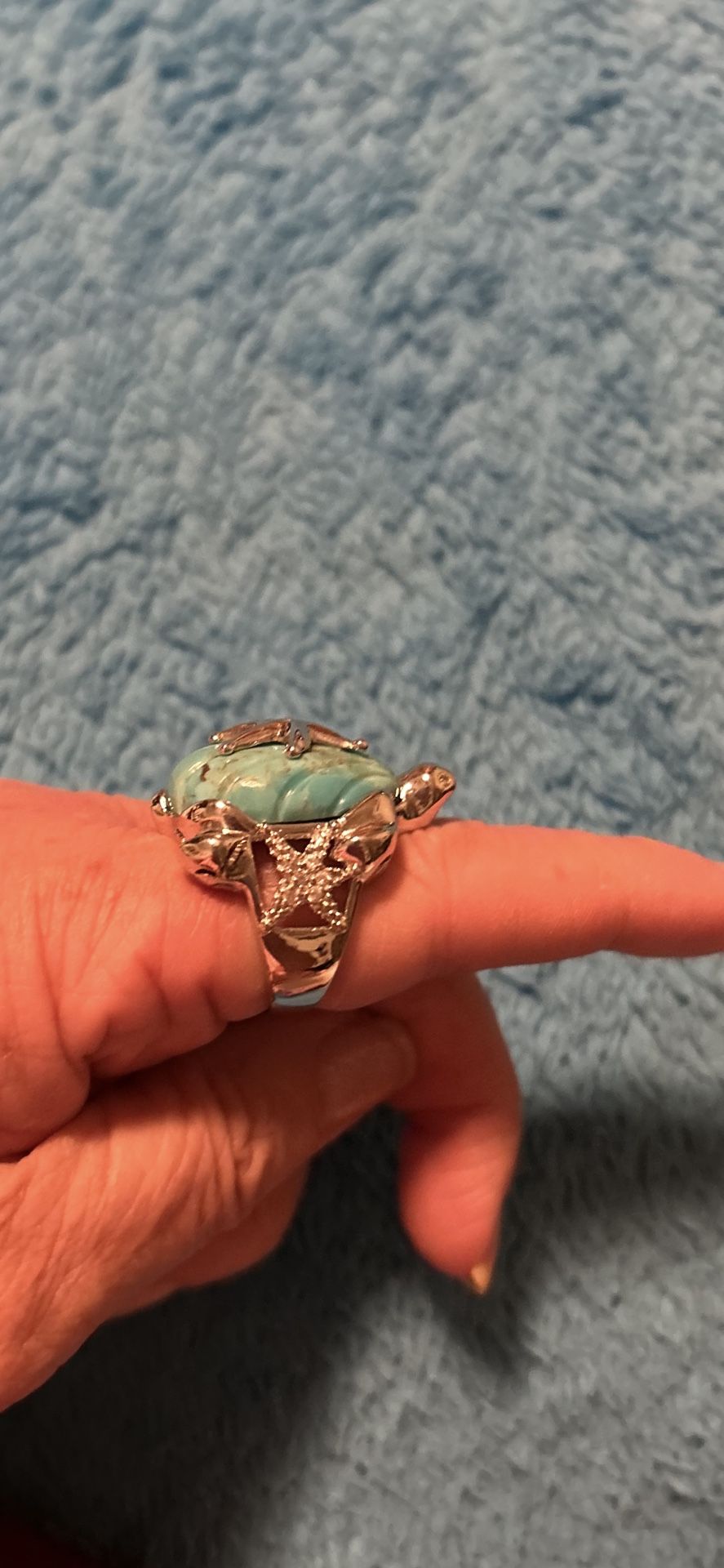 Big Turtle Ring Size 9 Turquoise Show Very Beautiful