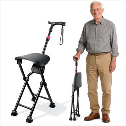 Folding Canes with Seat, Allows Durability While Walking and Convenience for Sitting, Aluminum Portable Anti-Slip Cane Seat, Height-Adjustable Walking