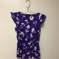 Women’s BANANA REPUBLIC Purple and white cap sleeve elastic waist top… Size Petite XS