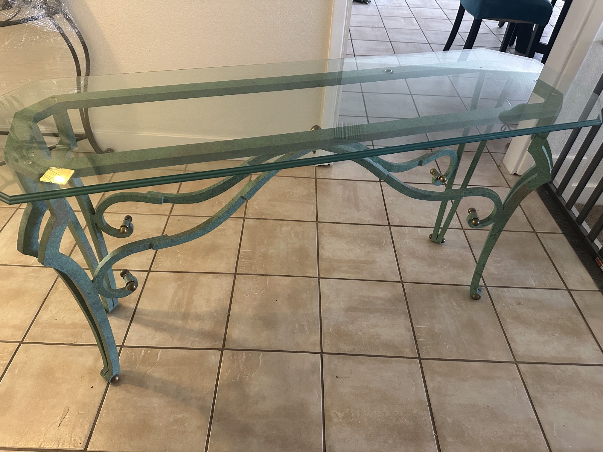 Turquoise Glass Console table