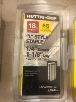 Huttig-Grip 18GA L-Style Staples 1,000 Pack