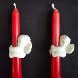 2 Vintage Victorian Cherub White Candle Hugger Ceramic 2"X1.5" Each
