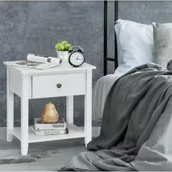 Boyel Living
White 1 Drawer Nightstand with Storage Shelf for Bedroom Living Room