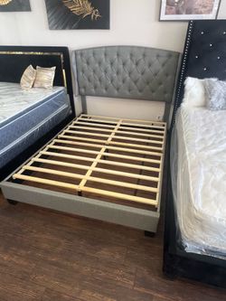 Gray queen size bed frame