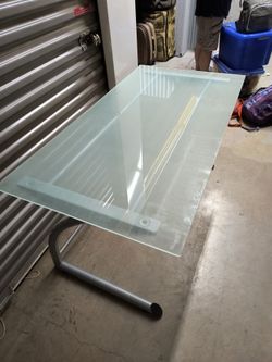 Glass Top Desk with Silver Metal Base