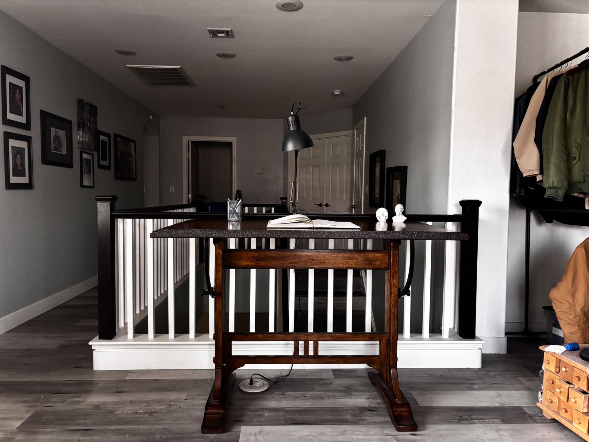 Solid Wood Drafting Table – Industrial Style