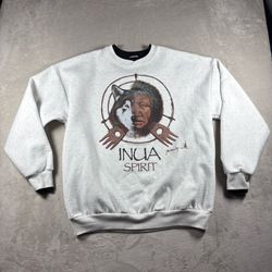 Vintage 80s Inua Spirit Men’s XL Gray Wolf Indians Sweatshirt Made USA #1381