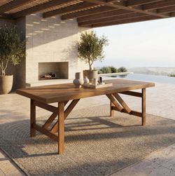 94.5-Inch Outdoor Dining Table for 8-10 People HDPE Patio Table with Aluminum Wood-Look Rectangular Dining Table - Walnut