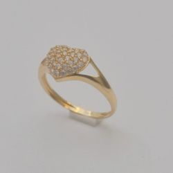 10K Yellow Gold Heart Ring Clear Stone Accents 1.4g R9