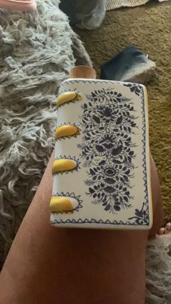 Portuguese hand-painted book flask, ceramic