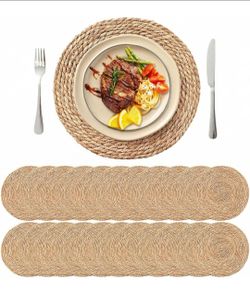 New Round Woven Placemats Set of 24, 13.5" Boho Rattan Chargers