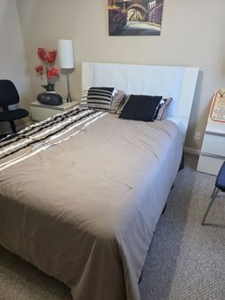 Queen Bed with White Headboard