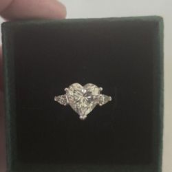 Silver Genuine 4 Ct Center Heart ❤️ Cut Moissanite  Ring W/ Accents Size 8