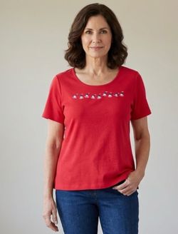 Quacker Factory Top size XL ⛵️Embroidered Sailboat ⛵️ 100% Cotton Summer Boho