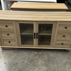 Farmhouse TV Stand with Yellow LED Light for Console Table Storage Cabinet 58'（damage