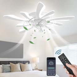 Dimmable Ceiling Fan with Light and Remote Control, 31" Small Semi Flush Mounted Ceiling Fan with Led Lights, APP and Remote Controlled, Modern, White