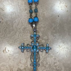 💎 Turquoise Beaded Cross Necklace – 14 ½” 💎