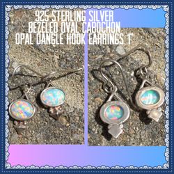 Vintage 925 STER Silver Opal Dangle Hook Earrings