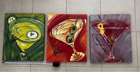 Set of 3 Cocktail Martini Canvas Paintings