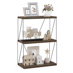 New - 3-Tier Open-Back Bookshelf, Freestanding Display Rack, Metal Frame Storage Shelf
