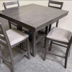 ✅️✅️5 pc  gray finish wood and fabric counter height dining table set✅️✅️