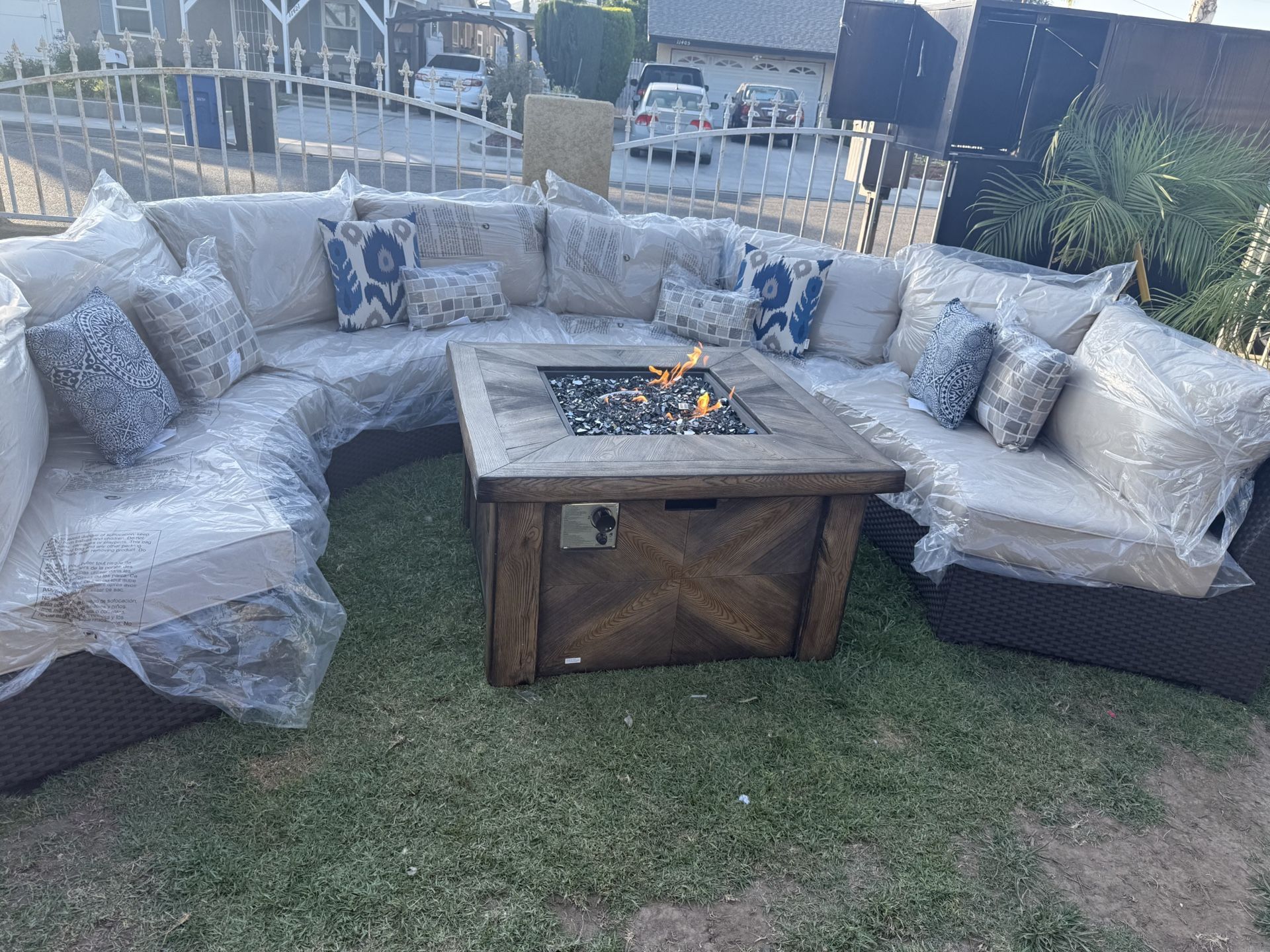 Brand New Patio Outdoor Furniture Set With Fire Pit Sunbrella Fabric