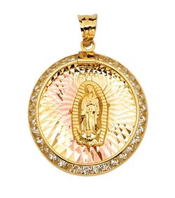 Beautiful Cubic zirconia Guadalupe (Virgin Mary) religious medal pendant 14K REAL YELLOW & ROSE GOLD. Description⬇️