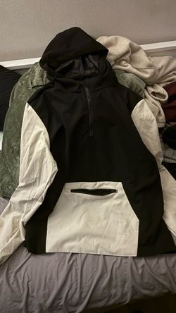 Black and White Pullover Anorak Hoodie Distortion Mens XxL