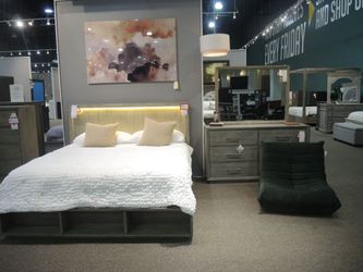 Aspen Home King Storage Bed with LED Lighted Headboard - Modern Gray Wash Finish
