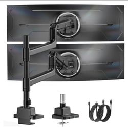 monTEK Dual Monitor Arm, Vertical Stackable 57", Heavy Duty with USB Black Vertical Stackable Gas Spring Arm For 17–57" Ultrawide Monitors,Up To 59.4 