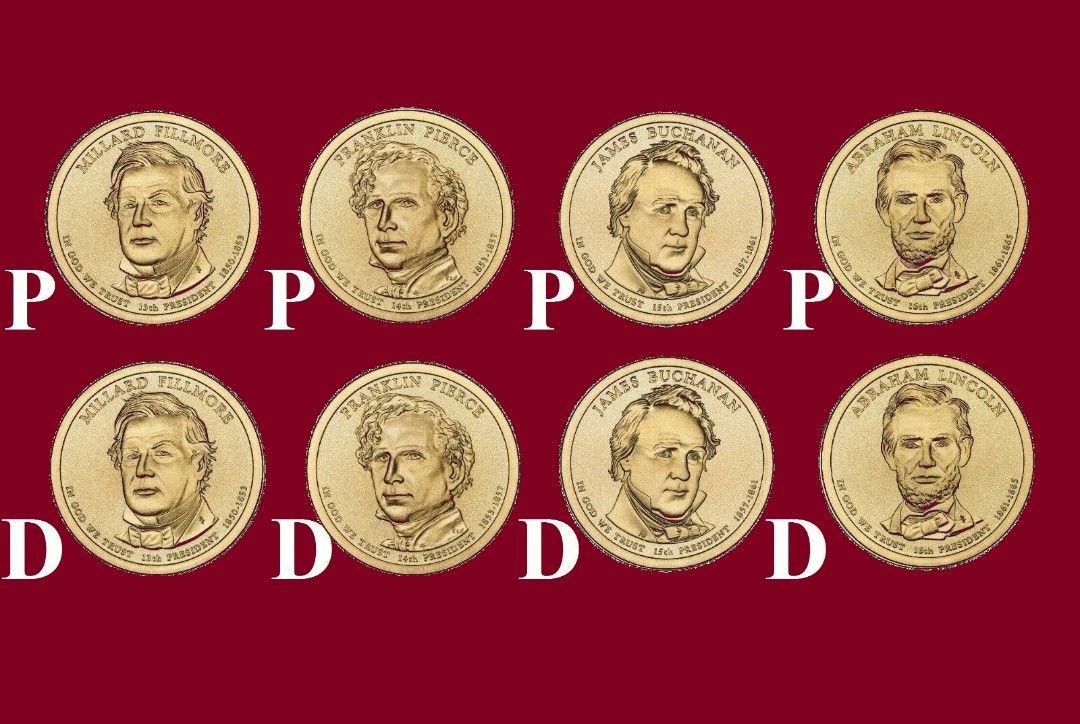 2010 P & D 8 Coin Set Fillmore Pierce Buchanan Lincoln Presidential Dollars BU