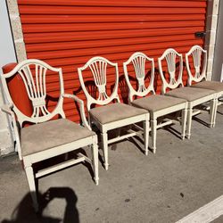 Antique English Sheridan Dining Table + 4 Matching Chairs – Solid Mahogany 