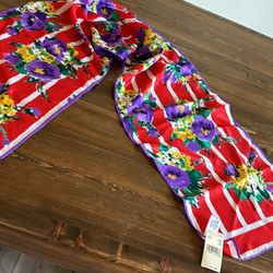 Vintage 10”x48” 100% polyester scarf. Polisil Crepe. Korea.  Mervyns.   original tag.   Hand wash. 