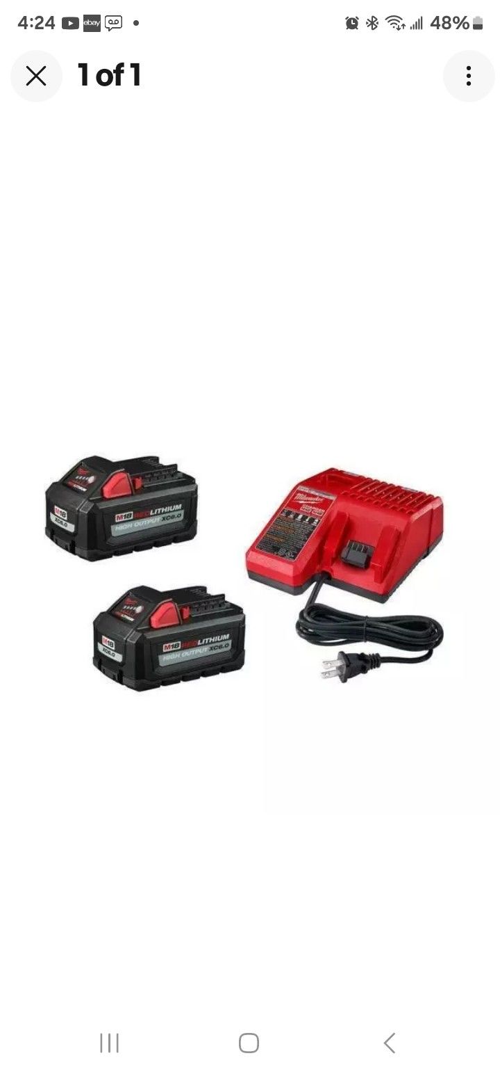 Milwauke 18v M18, 2 - 6.0 Ah High Output Battery And 18v Charger , New