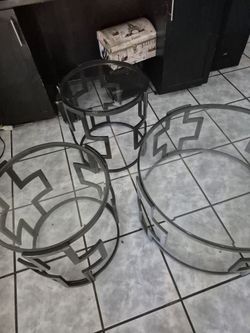 Round Glass Top Metal  Tables Set of 3