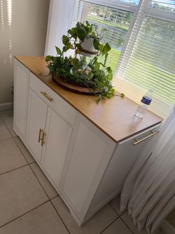 Modern White Accent Storage Cabinet with Gold Handles
