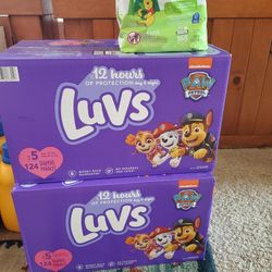 2 Boxes Of LUVS Diapers Size 5 & Huggies Wipes 